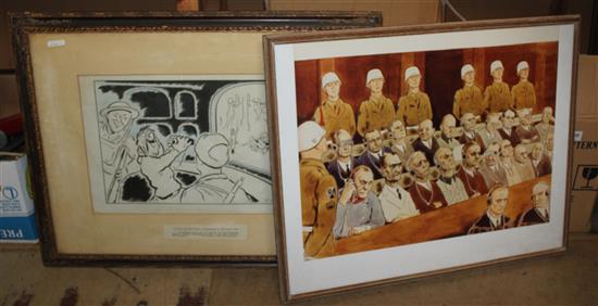 Joseph Otto Flatter ,two framed & collection loose anti-Nazi propaganda cartoons, family ephemera etc